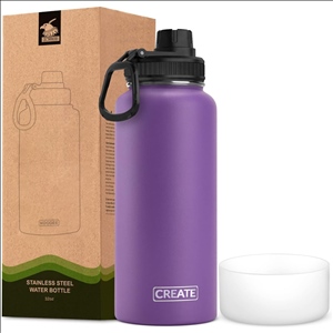 32oz Stainless Steel Double Wall Vacuum Wide Mouth Insulated Bottle w/ Spout Lid, Silicone boots